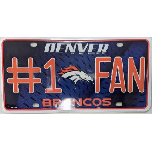 🆕🏈 DENVER BRONCOS EMBOSSED ALUMINUM #1 FAN LICENSE PLATE -NFL - UNISEX - Picture 1 of 1